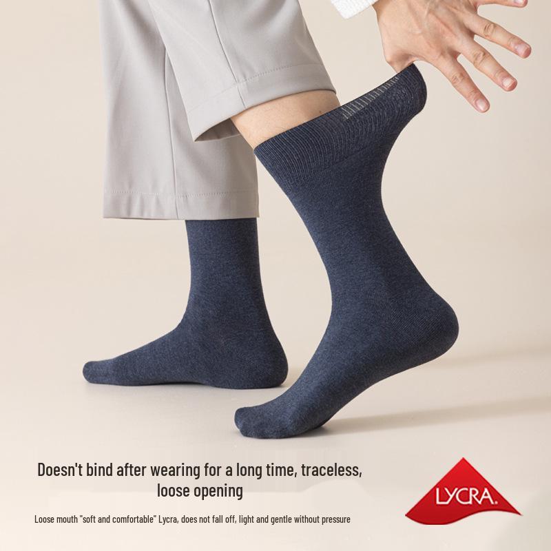 Men's Thickened Pure Cotton Knee-High Socks - Autumn/Winter Style, Loose Fit, Solid Color, Anti-Odor, Warm and Comfortable.