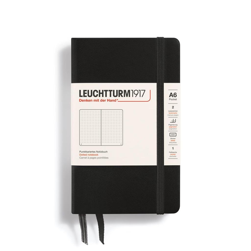 Leuchtturm A6 Dotted Officially Imported Notebook, Grid, Black, 333915,