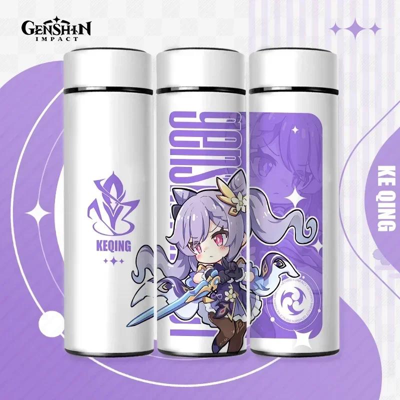500ml Genshin Impact Thermo Bottle Stainless Steel Kawaii Anime Insulated Cup Water Zhongli Temperature Display Thermos Bottle