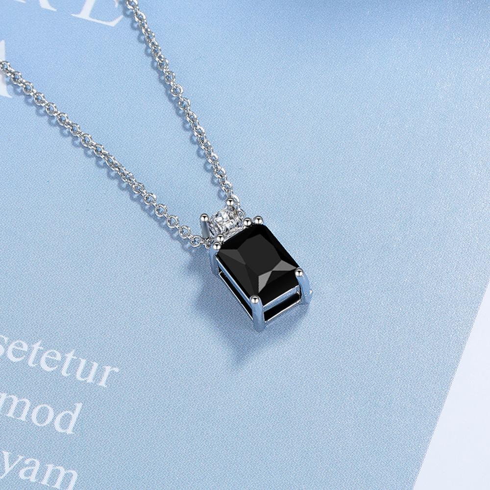 925 Sterling Silver Simple Multi-color Rectangular Zircon Pendant Necklace Anniversary Birthday Wedding Party Gift