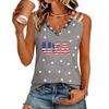 Women's V-Neck Casual Top with Patriotic Independence Day Print