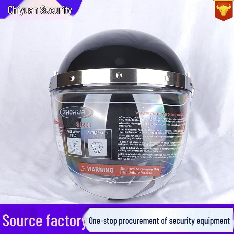 Heavy-Duty Black Anti-Riot Steel Helmet with Tempered Glass Shield