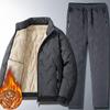 Heren Winter Trainingspak Parka Jas Sets Dikke Warme Lam Wollen Fleece Gevoerde 2-delige Set Jas + Broek Sportkleding Zweetpakken