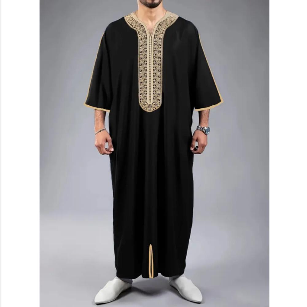 Embroidered Hooded Robe for Muslim Men, New Style Middle Eastern Thobe, Loose Long Sleeve Ethnic Design, Available Now