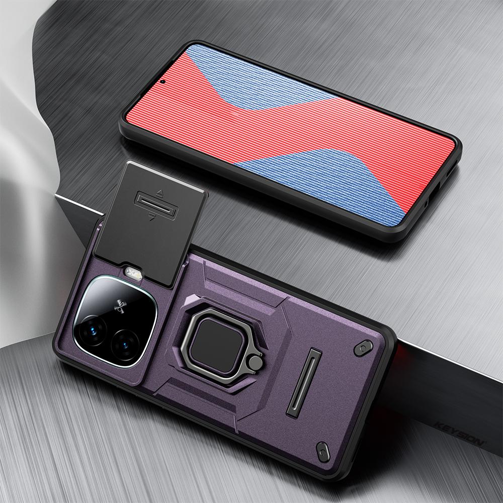 

Протиударний чохол KEYSION для IQOO Z9 5G Z9 Turbo Slide Push Pull Camera Lens Protection Ring Phone Cover для IQOO Z9 Turbo 5G for IQOO Z9 Turbo фіолетовий