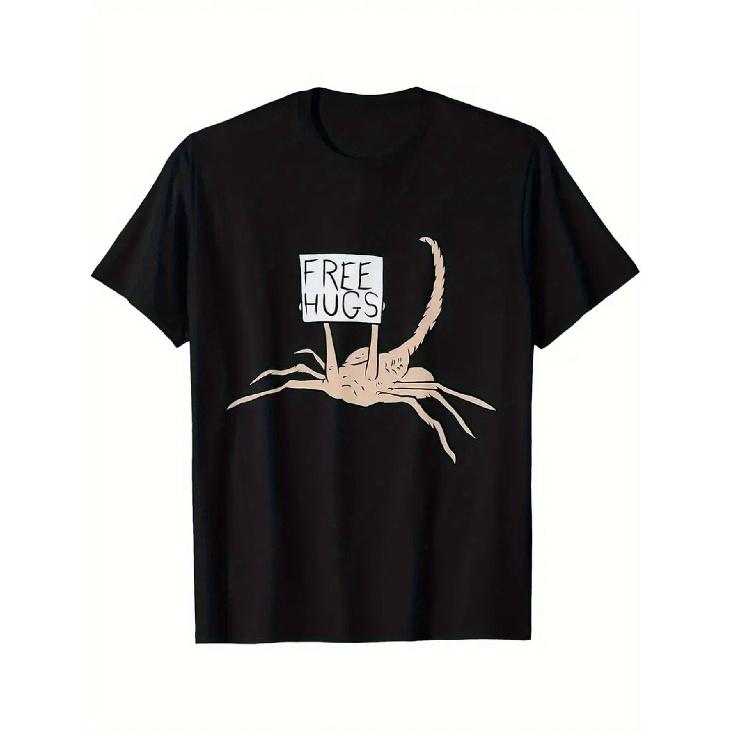 Casual Short-Sleeved Men S T-Shirt Featuring a Unique Bug Pattern Print, Perfect for Summer S чёрный