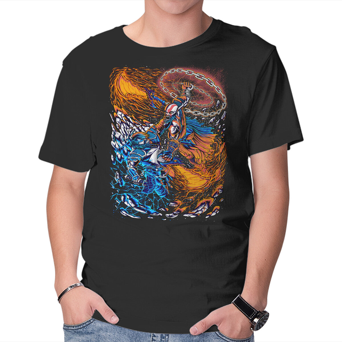 Unisex Crew Neck T-Shirt Fire And Thunder Graphic Short Sleeve Casual Tee XXXXL