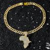 Iced Out Afrika Karten Anhänger Halskette Legierung Gold Plated Strass Cuban Link Kette Hip Hop Afrikanisches Erbe Street Charm Schmuck