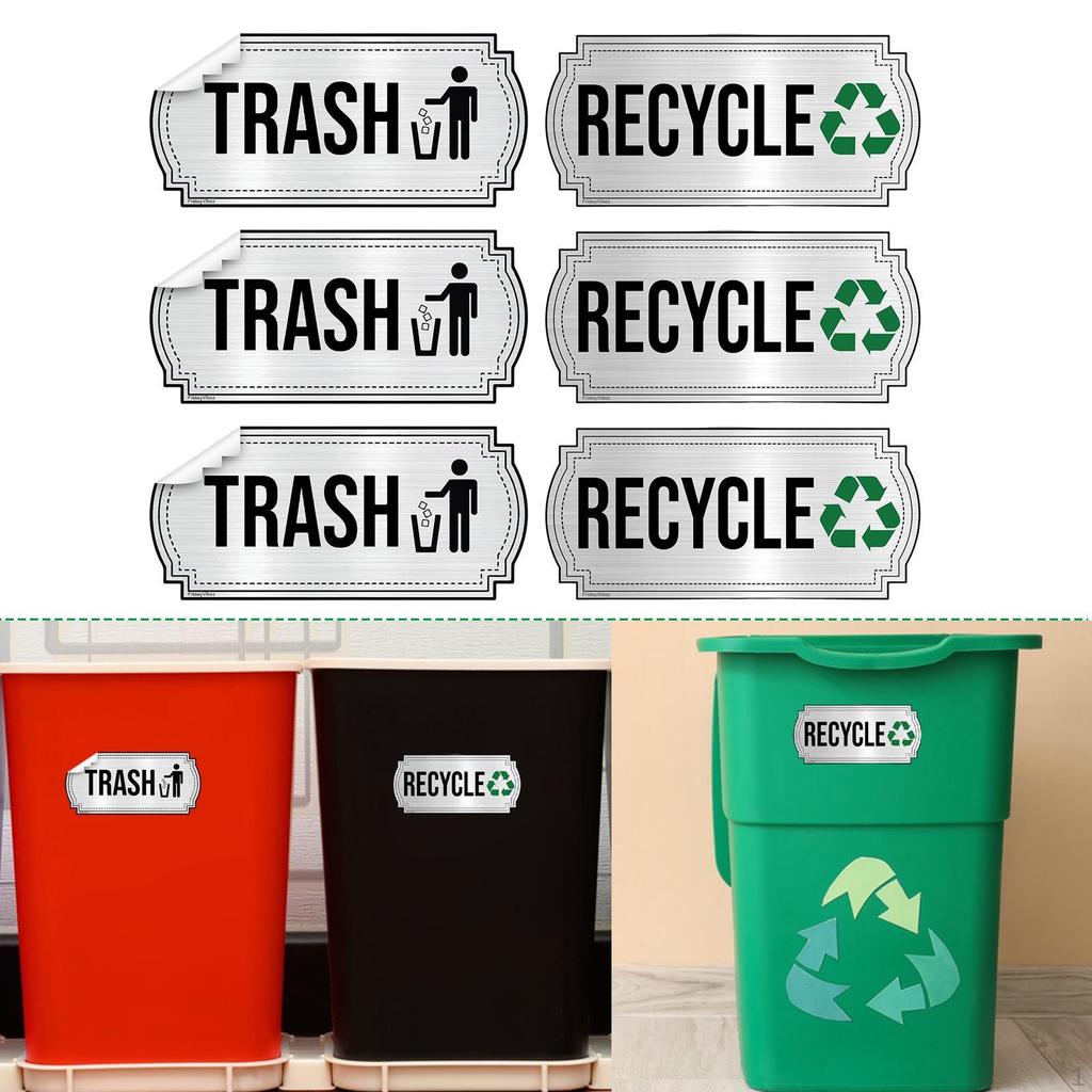 6 Pieces Trash and Recycle Stickers Decal Portable Self Paste Sorting Stickers, Recycling Bin Labels