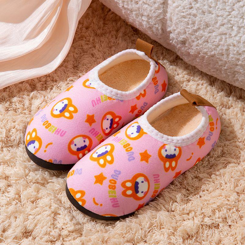 Winter Unisex Baby Indoor Non-Slip Cotton Slippers with Soft Soles and Heel Protection