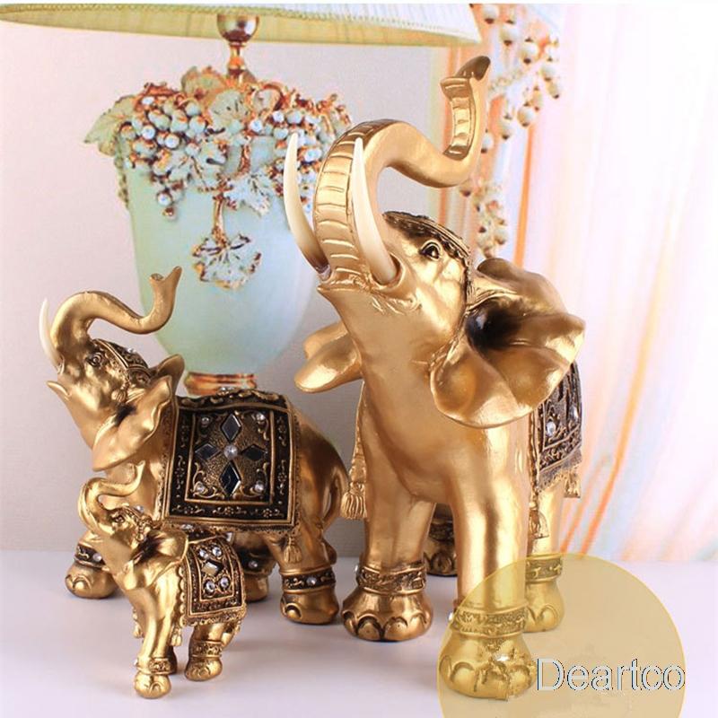 Elephants Decoration Statue Home ,Gift Golden Resin Statue Lucky Wealth Decor Elephant Interior Figurine Crafts Ornaments