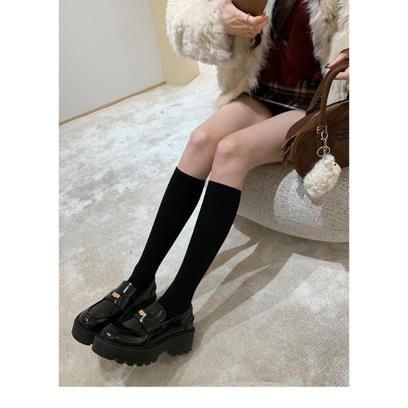 Sheepskin extravagant small gold coins round head small leather shoes thick heel thick sole single shoes one pedal genuine leather with skirt women