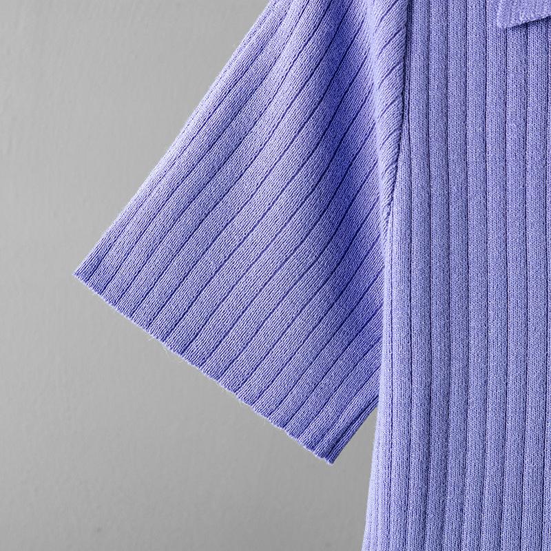 Set da donna a polo pullover a maniche corte top slim tinta unita t-shirt pantaloni a gamba larga set di moda lavorato a maglia