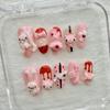 10Pcs Kawaii 3D Cartoon Rabbit Bear Handmade Almond Press On Nails With Dessert Chocolate Cream Cake Bowknot Pearl Stars
