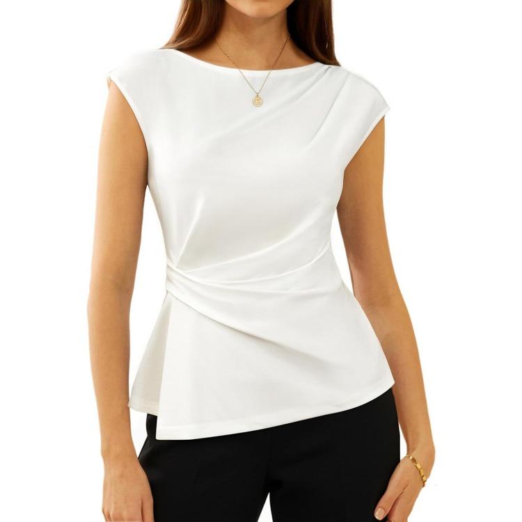 Women One Shoulder Asymmetric Draped Top Elegant Sleeveless Blouse Casual Summer Tank Top