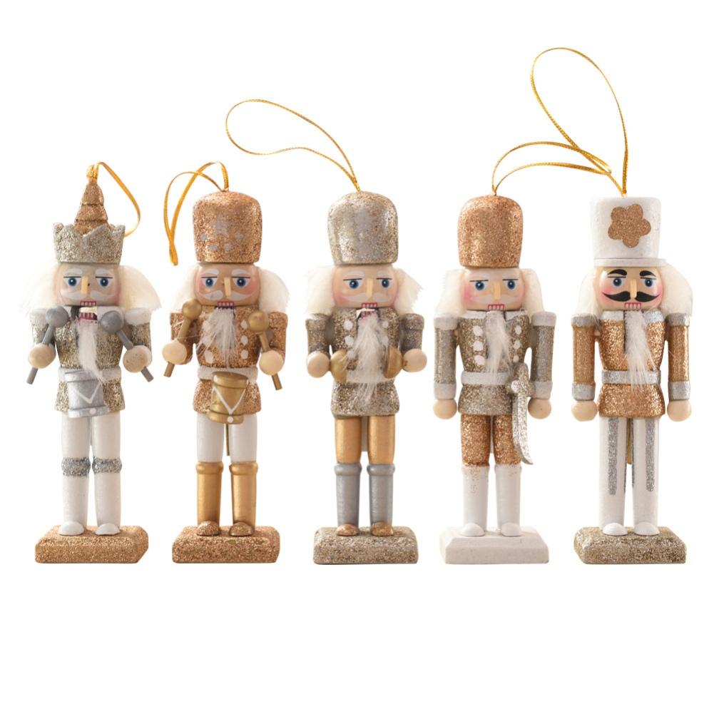 5pcs Wooden Nutcracker Ornament 13cm Soldier Figure Christmas Tree Pendant Desktop Decoration  Xmas Decor Statues Gifts