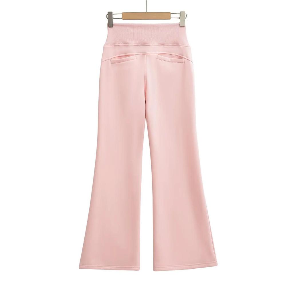 Women's Cotton Flannel Flare Sweatpants - Thickened, Floor-Length, Mid-Low Elastic Waist, Versatile for Autumn and Winter