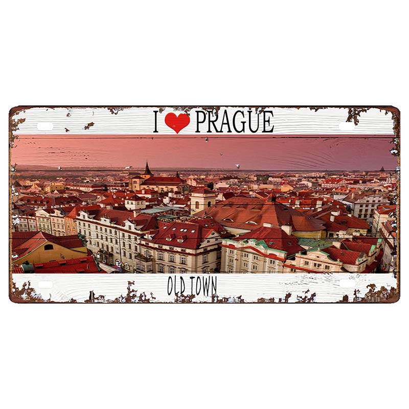 Prague Travel City Car Lisence Vintage Poster Souvenir Metal Sign Retro Plaque For Wall Shop Bar Home Decor 30X15CM  DC-0958A