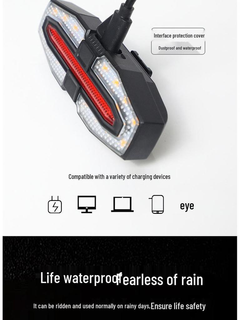 2024 USB Rechargeable Bicycle Turn Signals with Horn and Wireless Remote-Controlled Bright Rear Light for Night Riding.
