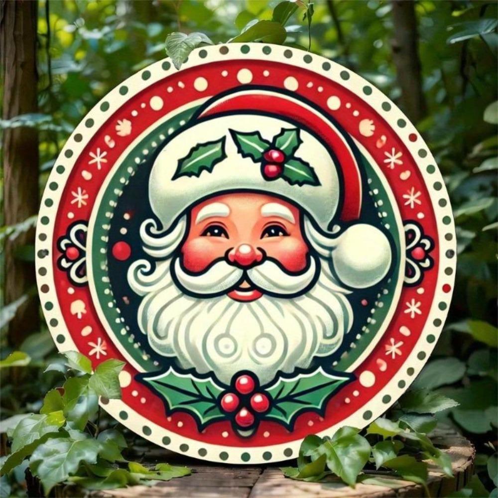 Vintage Santa Claus Metal Tin Sign Round Wall Decor for Home Bar Cafe