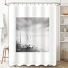 Cortina de Ducha Cascada Blanco Negro Abstracta Moderna Paisaje Bosque Naturaleza Decoración de Baño Tejido Lavable Textil para el Hogar