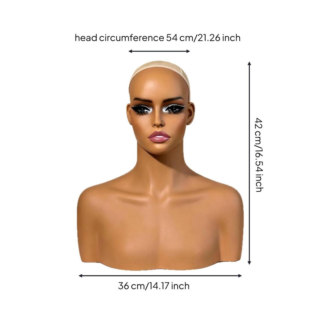 Mannequin Head with Shoulders Skin-Tone Female Bust Shape Extended Neck