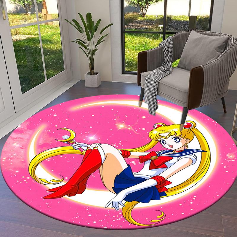 1pc Sailor Moon Round Carpet, Made of Polyester,Perfect for Decorating Office Chairs, Living Rooms Fplt057