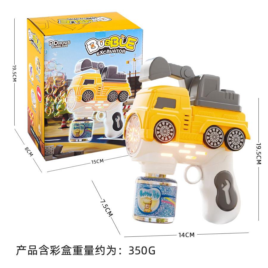 12 Hole Excavator Bubble Machine Internet Celebrity Handheld Sound And Light Electric Construction Vehicle Bubble Gun Children'S Toys