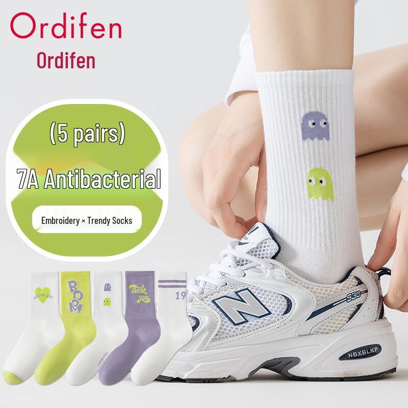 Audifen Women s 7A Antibacterial Mid-Calf Socks - 5 Pairs L