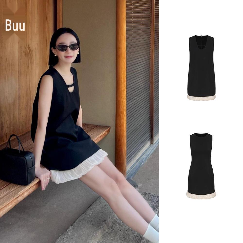 

Clearance: Hepburn U-Neck Little Black Dress with Soft Tulle A-Line Skirt L