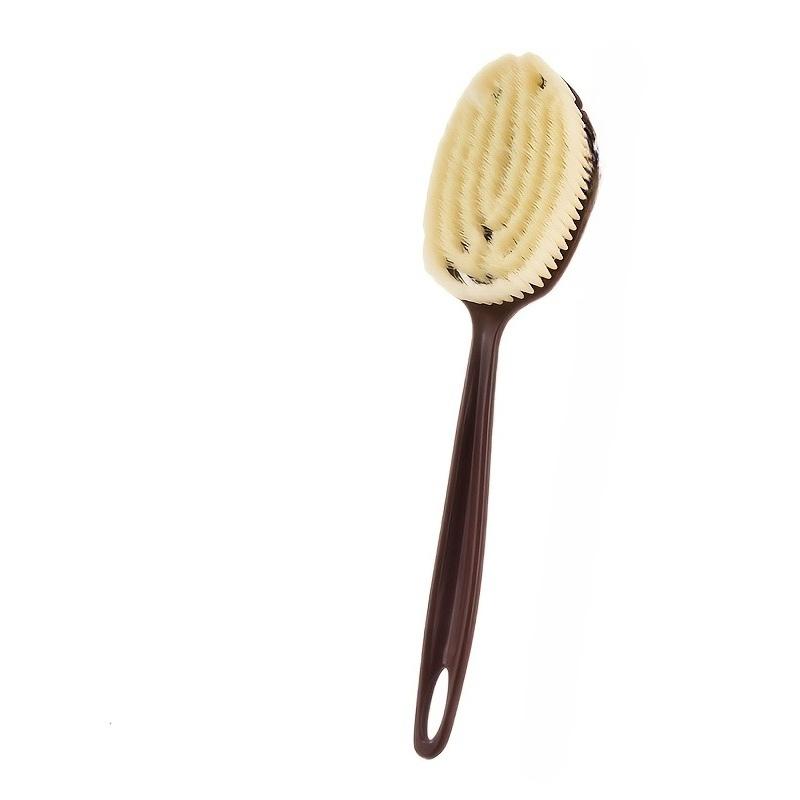 Exfoliating Brush with Soft and Stiff Natural Bristles, Double-sided Long-handle Shower Brush, Back Scrubber, Body Exfoliator