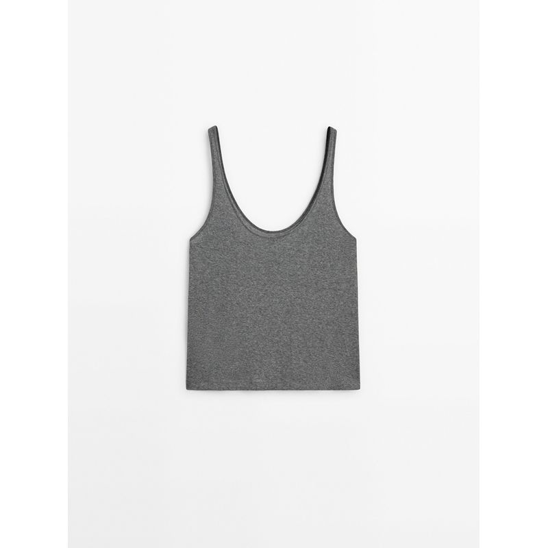 Za2024 Spring-Summer New Type Women's Clothing Gray U-Collar Tank Top Sleeveless T-shirt Tops 06202755 802