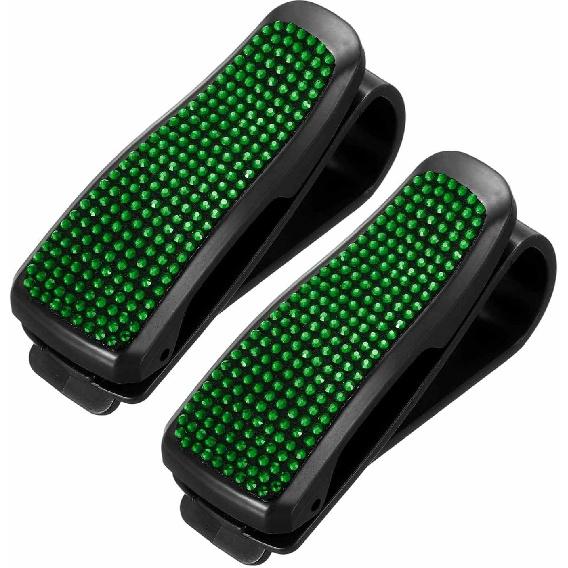 

HARFINGTON 2 Pcs Bling Rhinestone Car Sunglass Holder, Car Glasses Clip Sunglasses Holder for Women Men Auto Visor Accessories Parts Ticket Card зелёный