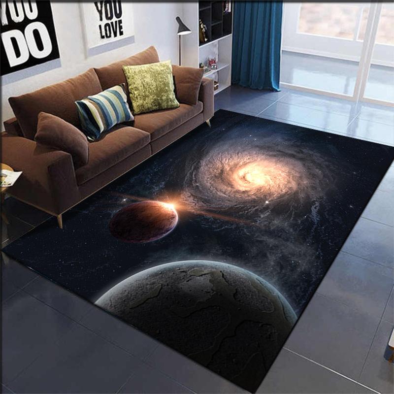 Galaxy Planets Carpet Mat Spiral Nebula Rug Glowing Cosmic 3D Effect Stardust Vibrant Home Decoration Floor Mats Bedroom Carpet