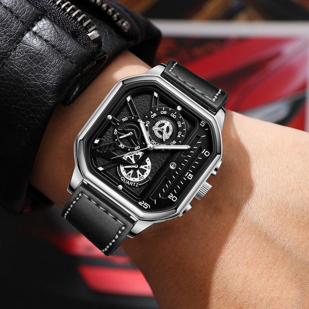 Square Men'S Watch Fashion Watch Double Dial Temperament Student Watch