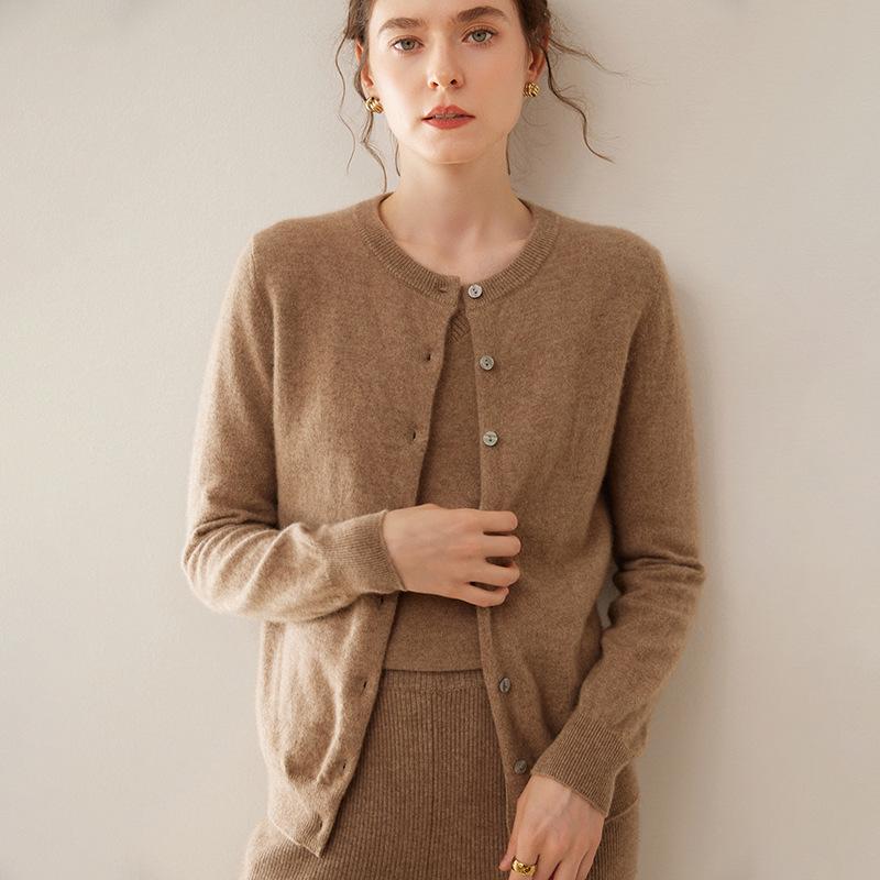 Damen Kaschmir Rundhals Einreiher Cardigan Pullover - Mittel-Dick - Frühling/Herbst