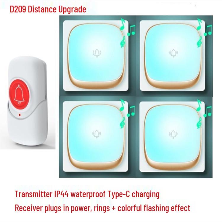 Seven-Color Wireless Flashing Music Doorbell for Homes, Long-Range Plug-in, Ideal for the Elderly and Rural or Villa Use