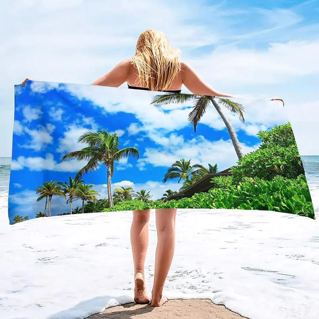 Beach Towel Palm Leaves Pattern Oversized Microfiber Tropical Beach Towel,Thin Lightweight Pool Swim Palm Tree Bath Shower Towel
