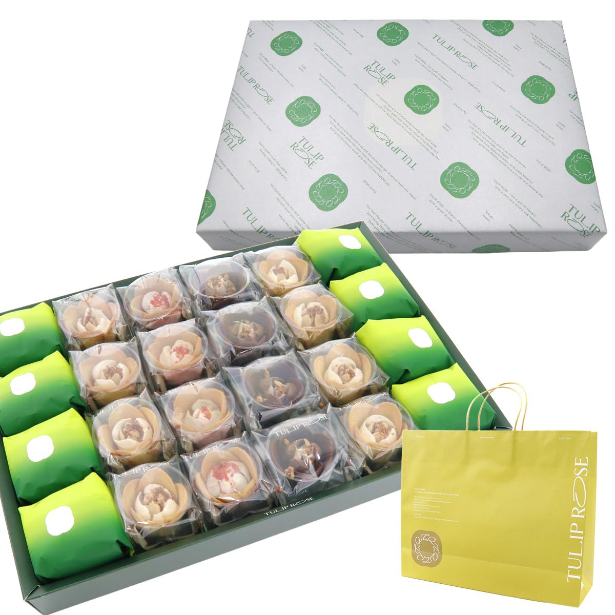 

TULIP ROSE Тюльпан Роза Удзи Матча КЛАССИЧЕСКИЙ Подарочный набор из 24 Токийских сладостей Подарки Закуски Ассортимент TJ-F0