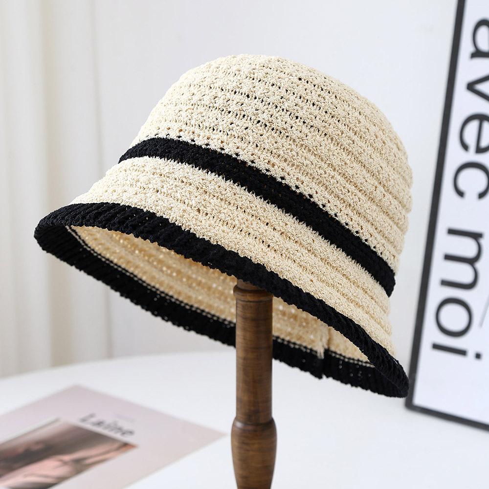 Contrast Color Brim Knitted Breathable Bucket Hat Women's Autumn New Vacation Sunscreen Basin Hat Versatile Casual Bucket Hat