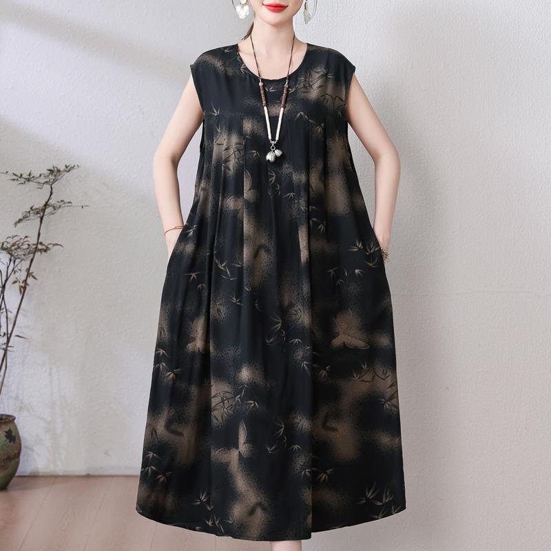 Plus Size Sommer Vintage Kleid Frau Oversize Lose ärmellose lässige elegante lange Kleider