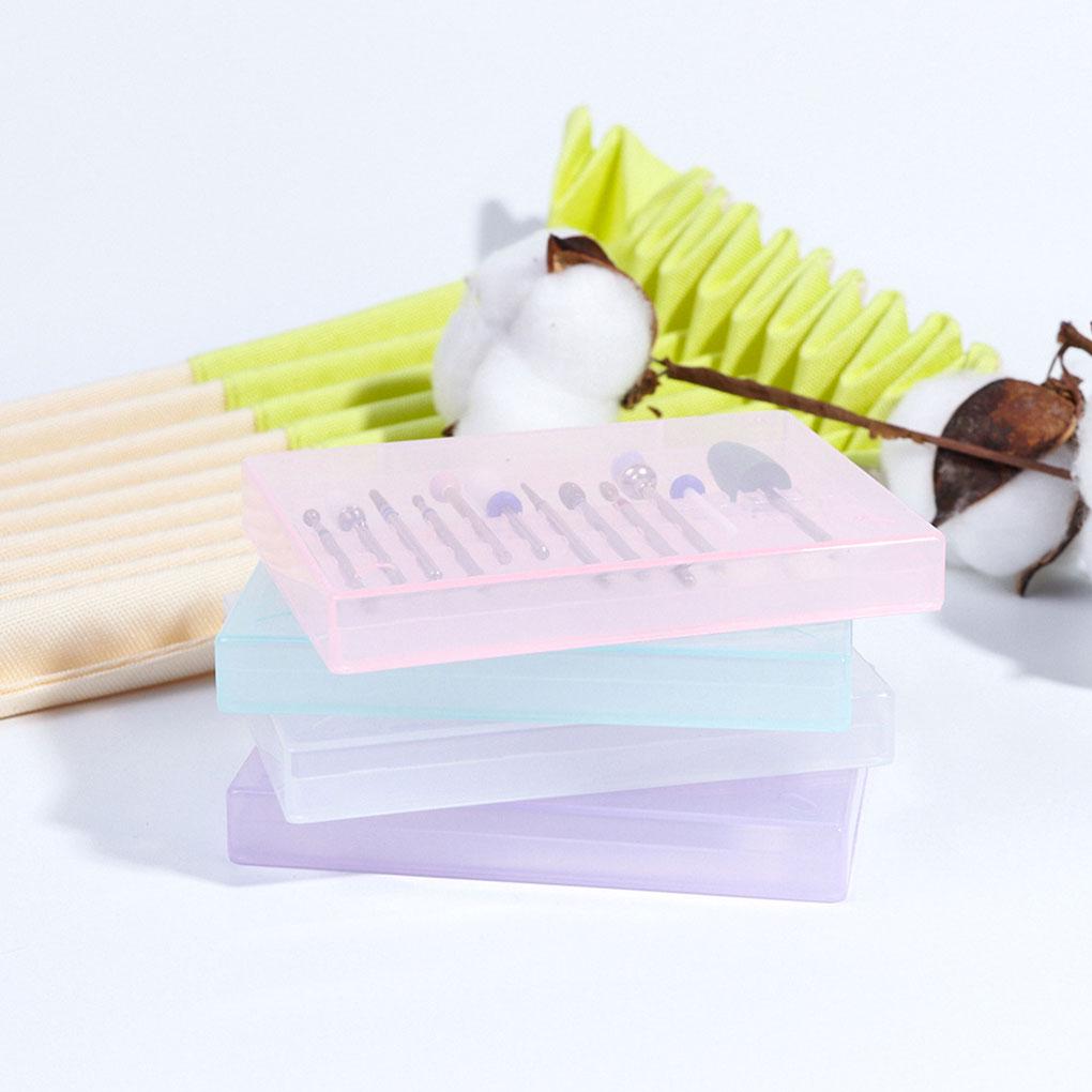 14 Slots Empty Clear Drill Bits Storage Case Box Plastic Display Grinding Heads Holder Organizer Manicure Container