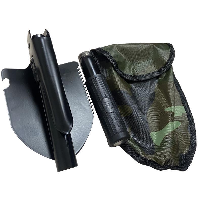 Multi-Functional Folding Carbon Steel Lifesaving Shovel for Camping and Outdoor Use чёрный