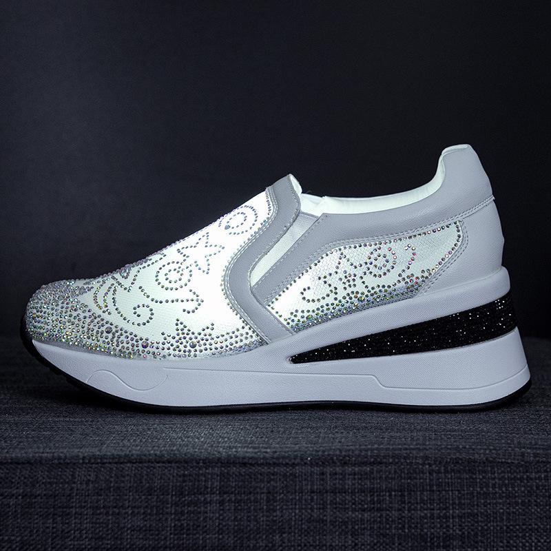 Summer new casual and comfortable versatile loafers thick-soled non-slip mesh breathable rhinestone shoes inner height-increasing women's shoes