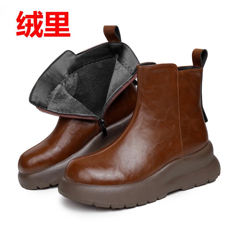 thick-soled women's cotton shoes muffin bottom autumn and winter new casual women's cotton boots casual British retro thickened wool small short boots