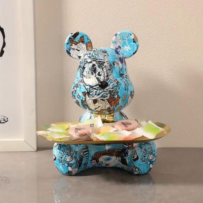 18.5cm Graffiti New Bear Figurine Home Decoration Animal Statue Keys Storage Shelf Modern Room Sculpture Table Decor  Statues