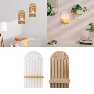 Candle Holder Boho Decor Wooden Rainbow Wall Shelves for Office Living Rooms