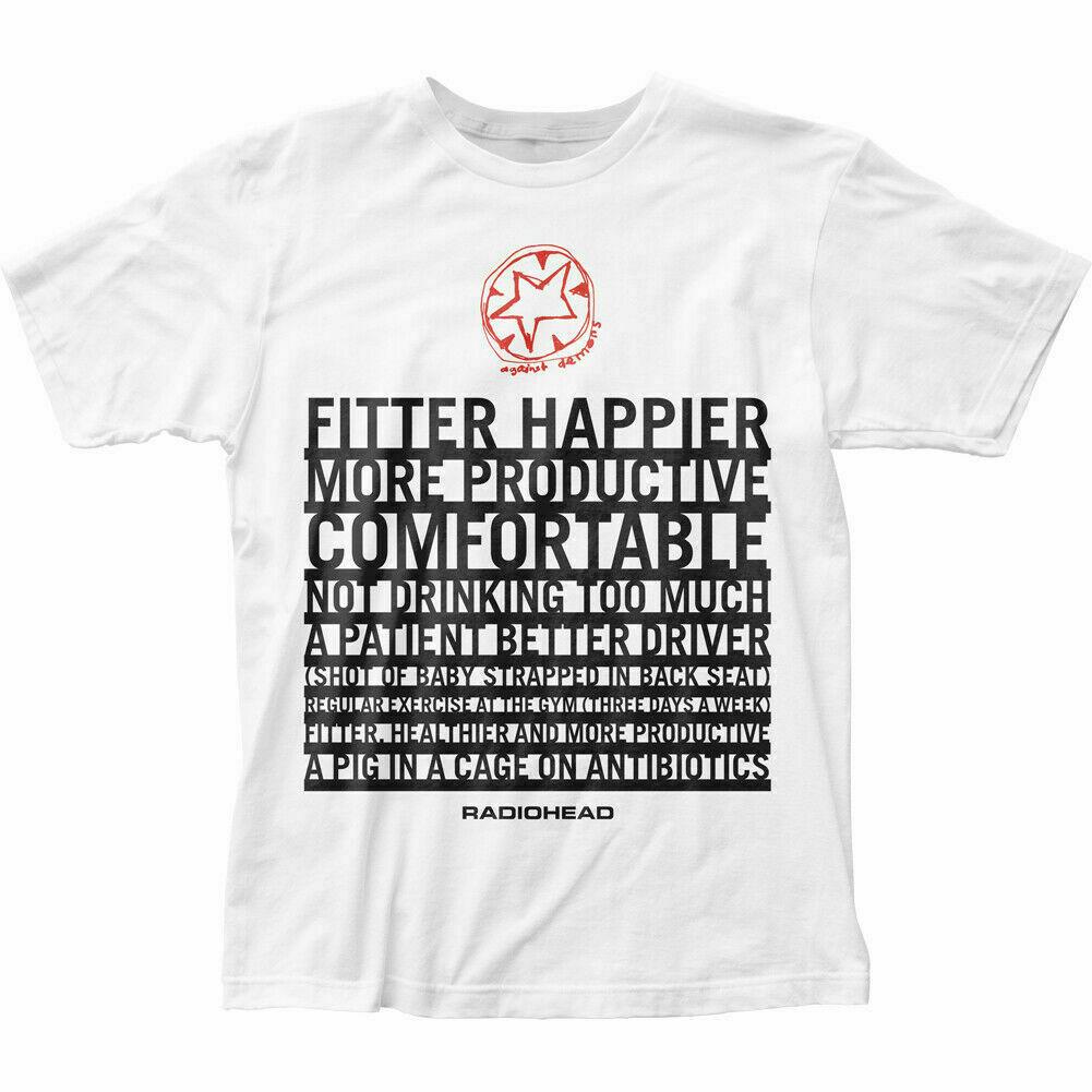 

26 Radiohead Fitter Happier T Shirt Mens Licensed Rock N Roll Band Retro Tee White Unisex T-Shirt XXXL