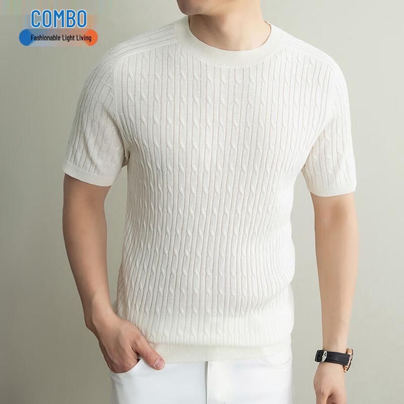 Herren Gestricktes Kurzarm Rundhals T-Shirt