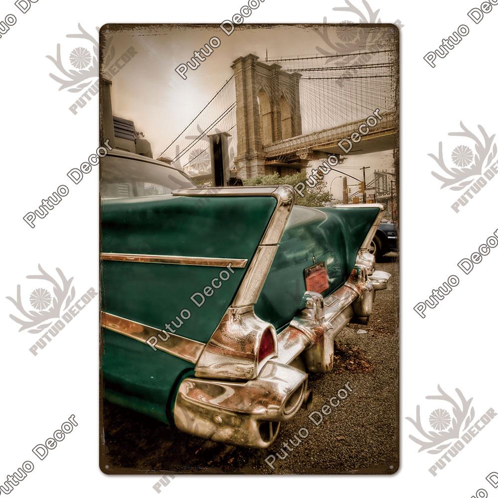 Putuo Decor Classic Cars Retro Plaque Metal Plate Vintage Tin Sign for Garage Man Cave Home Wall Art Decoration Car Posters